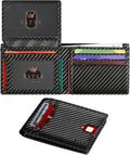 VATAN Wallet for Men Slim RFID Blocking Leather Credit Card Holder Wallet for 15 Cards, Bifold Minimalist Thin Wallet with 2 ID Windows & Cash Slot, With Gift Box (Carbon Fiber Black)