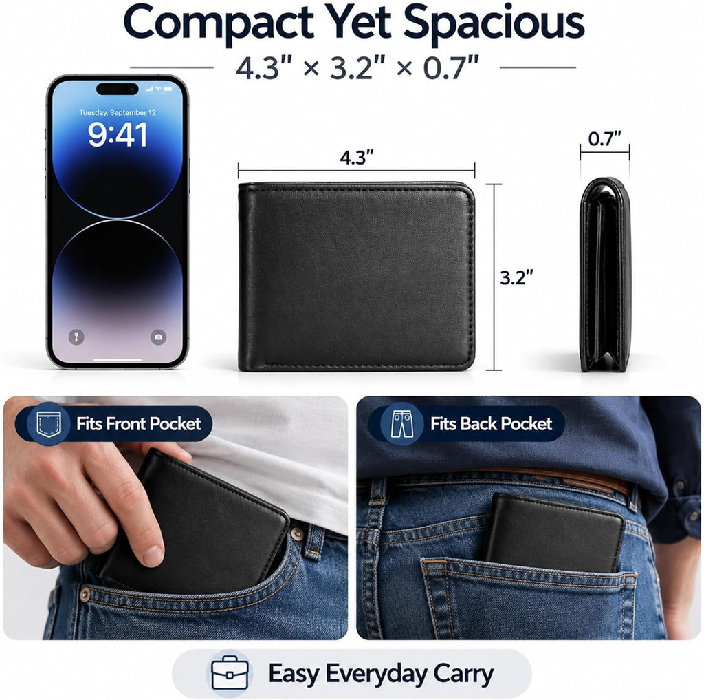 GNDR Wallet For Men Bifold Black RFID Blocking Slim Faux Leather Wallets Card Holder Front Pocket Minimalist Men Accessories With Gift Box