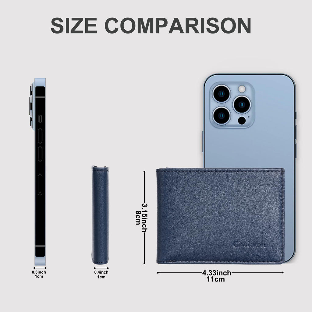 Chelmon Slim Wallet for Men ID Window with RFID Blocking Front Pocket Minimalist Bifold Bussiness Card Holder Gift for Men