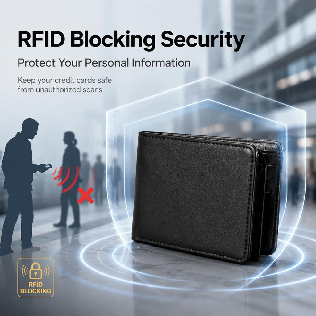 GNDR Wallet For Men Bifold Black RFID Blocking Slim Faux Leather Wallets Card Holder Front Pocket Minimalist Men Accessories With Gift Box