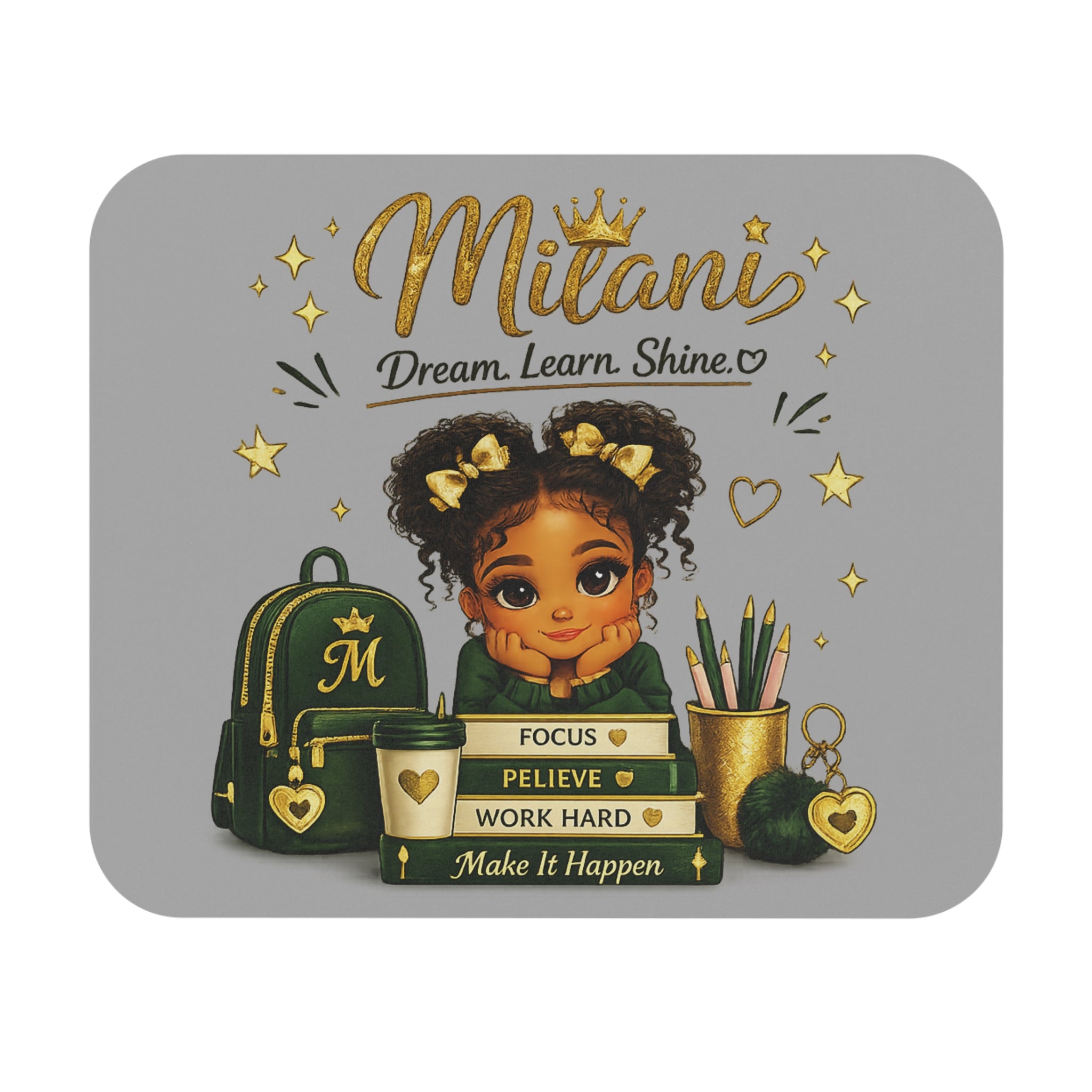 Personalized "Mitani" Girl Desk Mouse Pad — "Dream. Learn. Shine." Back-to-School Gift