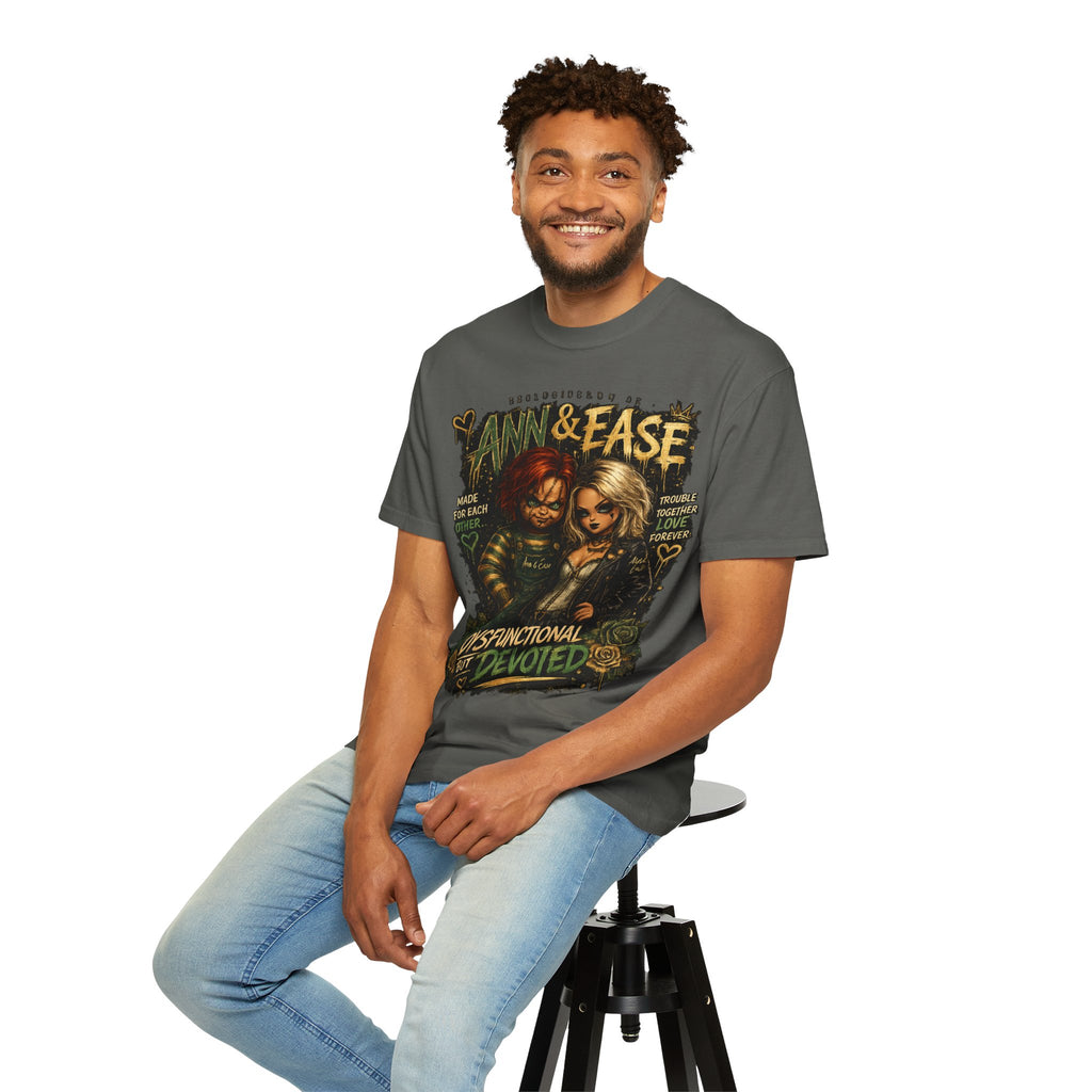 T-Shirt — "Ann & Ease: Dysfunctional But Devoted" Horror Couple Graphic Tee