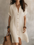 Women's Buttoned Midi Shirt Dress – Short Sleeve