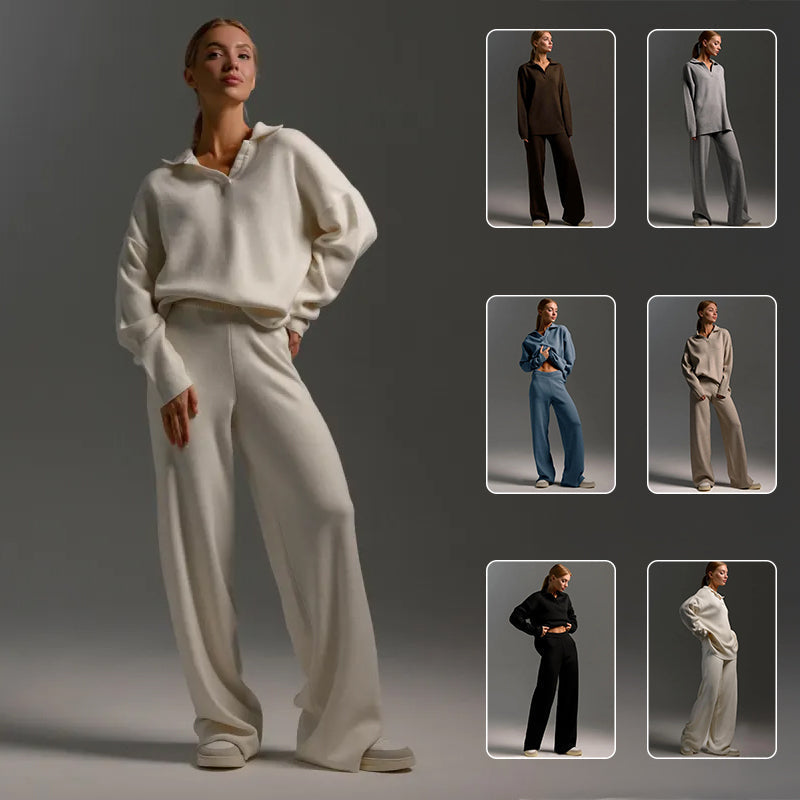 Women’s Fall Winter Two-Piece Set – Loose Collar Sweater Casual Outfit