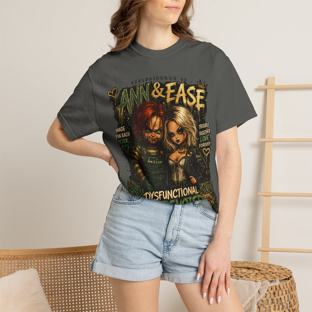 T-Shirt — "Ann & Ease: Dysfunctional But Devoted" Horror Couple Graphic Tee