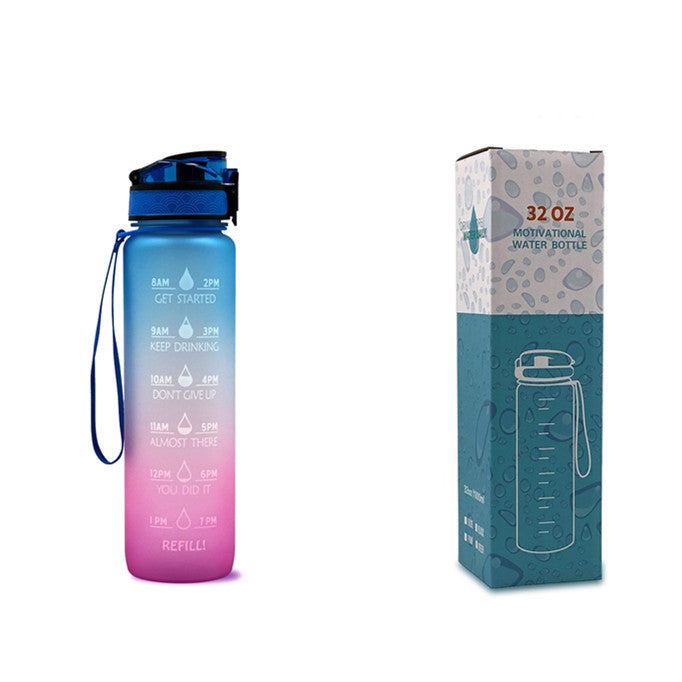 Botella de agua Tritan de 1L con marcador de tiempo, tapa rebotante, botella motivacional, taza a prueba de fugas para ciclismo, botellas para deportes y fitness.