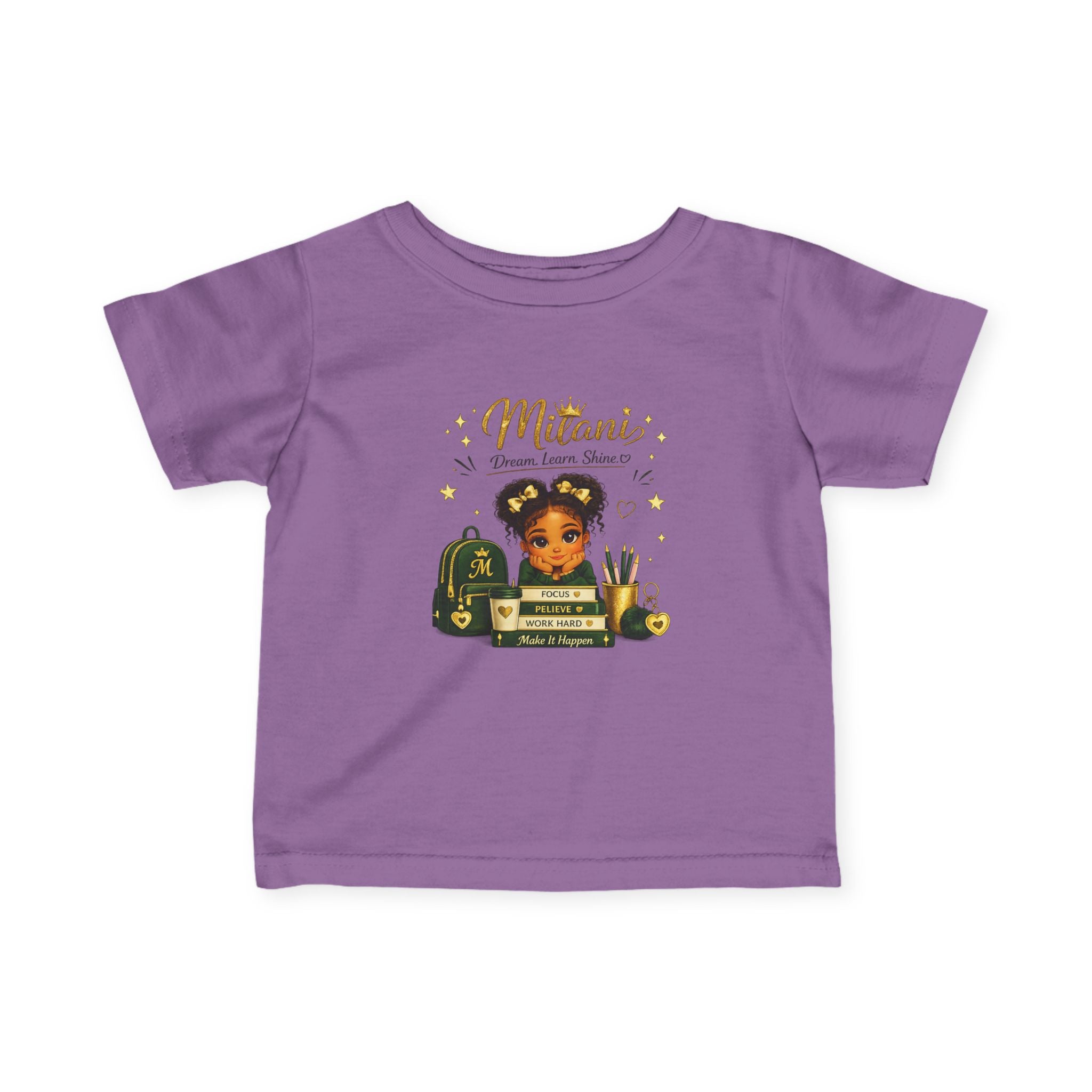 Infant Tee — "Little Girl with Big Dreams" Gold & Black Back-to-School Design