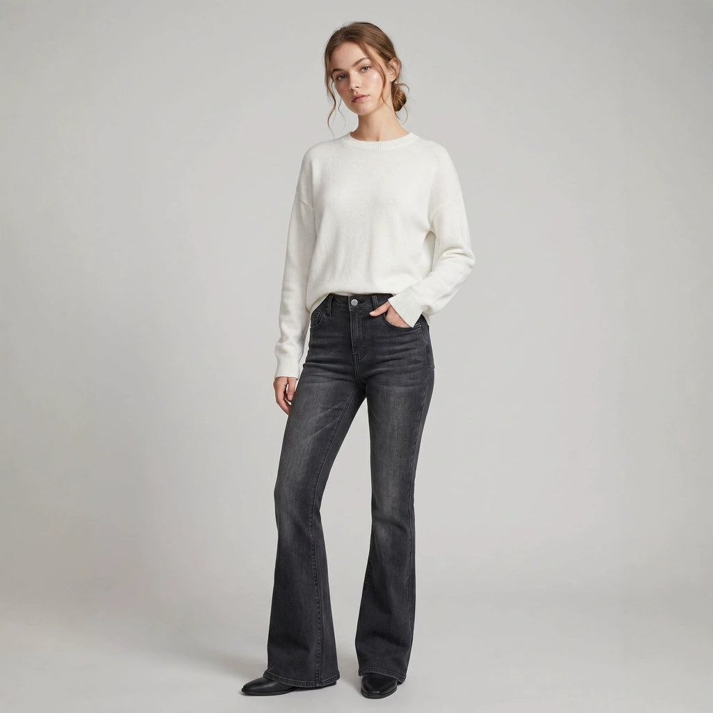 High-Waist Slim-Fit Slightly Flared Women's Jeans – Full-Length Denim Pants