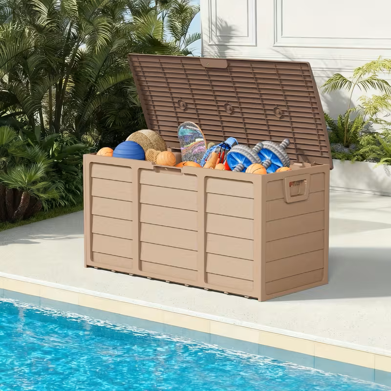 Arcón exterior de alta resistencia de 75 galones – Caja de almacenamiento para patio impermeable con tapa con bisagras, cerradura y fácil montaje