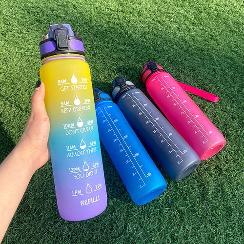 Botella de agua Tritan de 1L con marcador de tiempo, tapa rebotante, botella motivacional, taza a prueba de fugas para ciclismo, botellas para deportes y fitness.