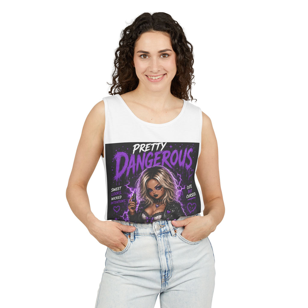 Graphic Tank Top — "Pretty Dangerous / Cute But Cursed" Goth Illustration