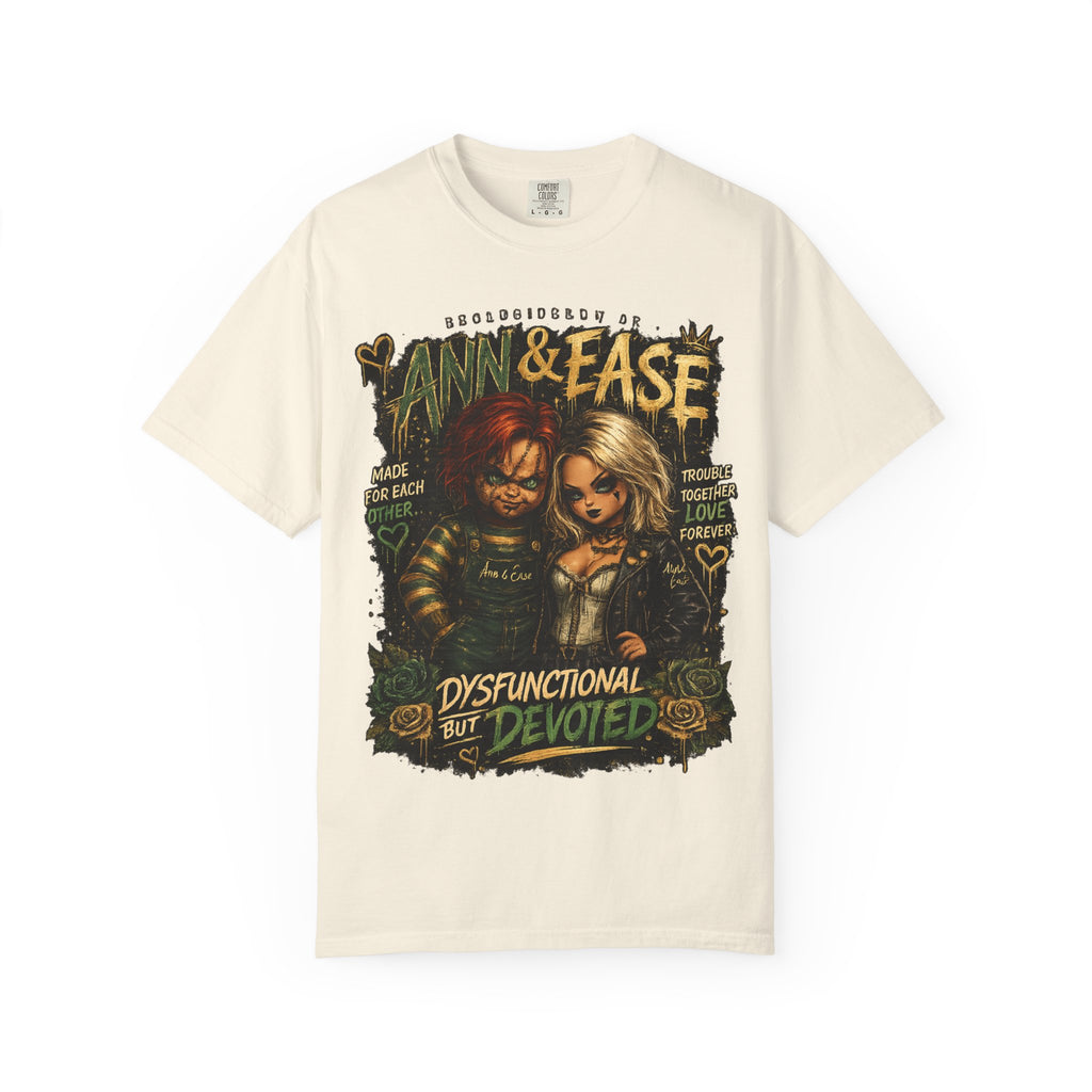T-Shirt — "Ann & Ease: Dysfunctional But Devoted" Horror Couple Graphic Tee
