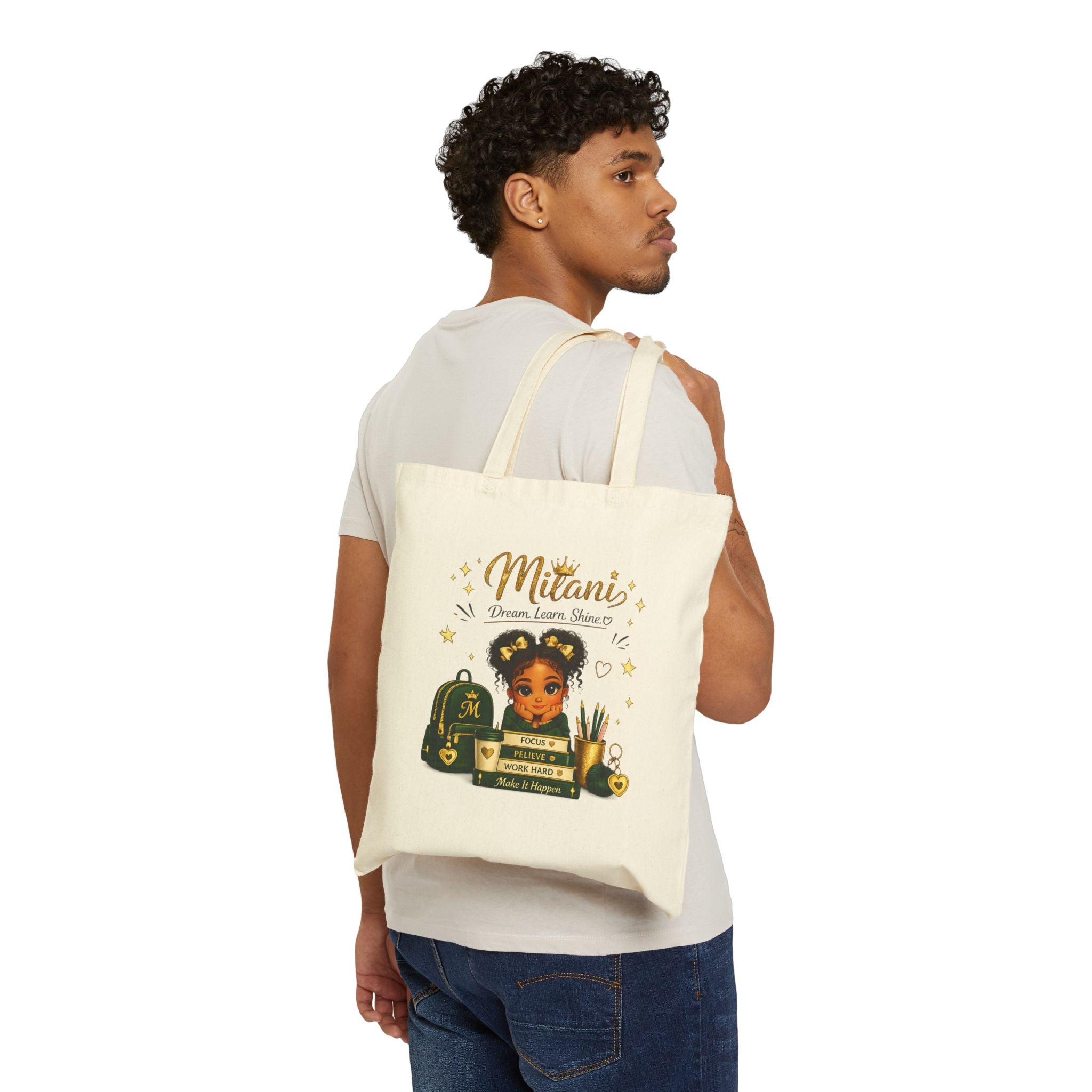 Tote Bag — "Little Girl With Big Dreams" Canvas Tote (Custom Name Mitani)