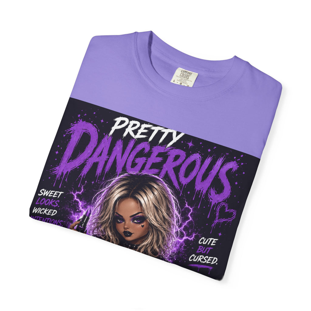 Pretty Dangerous "Cute But Cursed" T-Shirt — Gothic Purple Graphic Tee