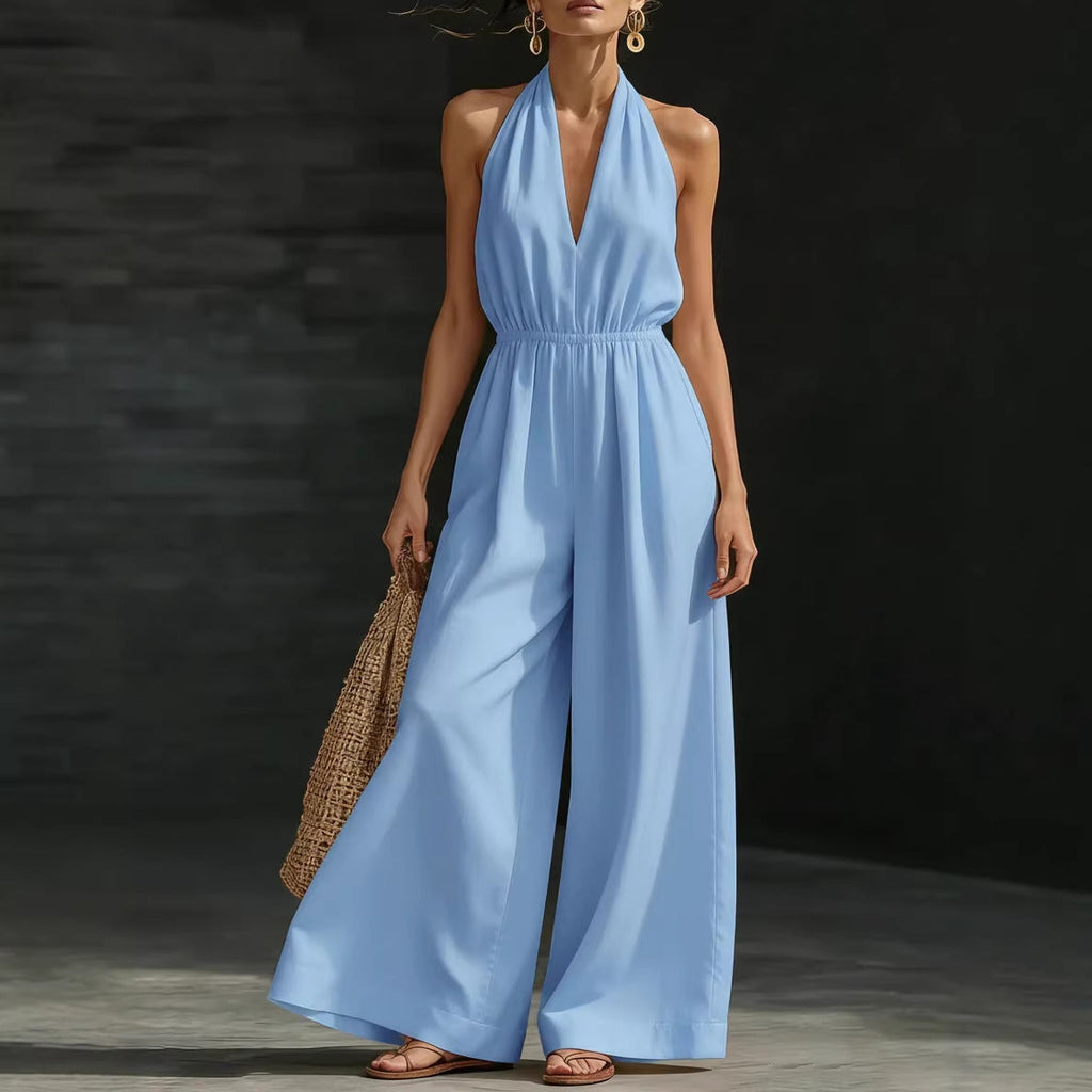 Women’s V-Neck Halter Neck Wide-Leg Jumpsuit