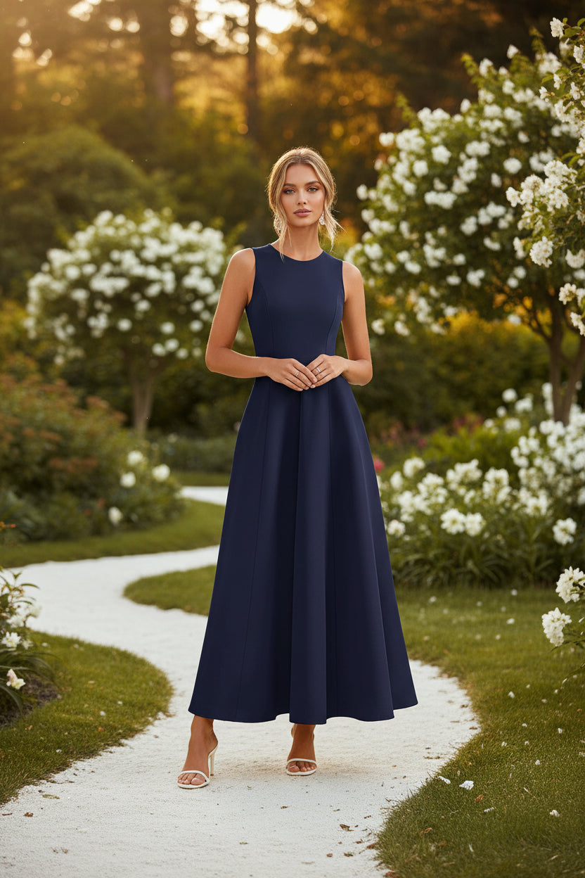 Women's Slim-Fit Long Vest Dress – A-Line High-Waist Sleeveless