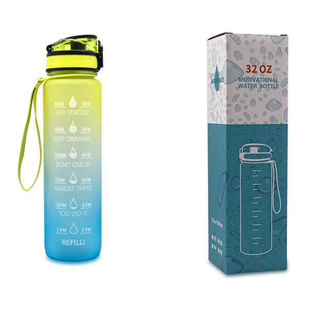 Botella de agua Tritan de 1L con marcador de tiempo, tapa rebotante, botella motivacional, taza a prueba de fugas para ciclismo, botellas para deportes y fitness.