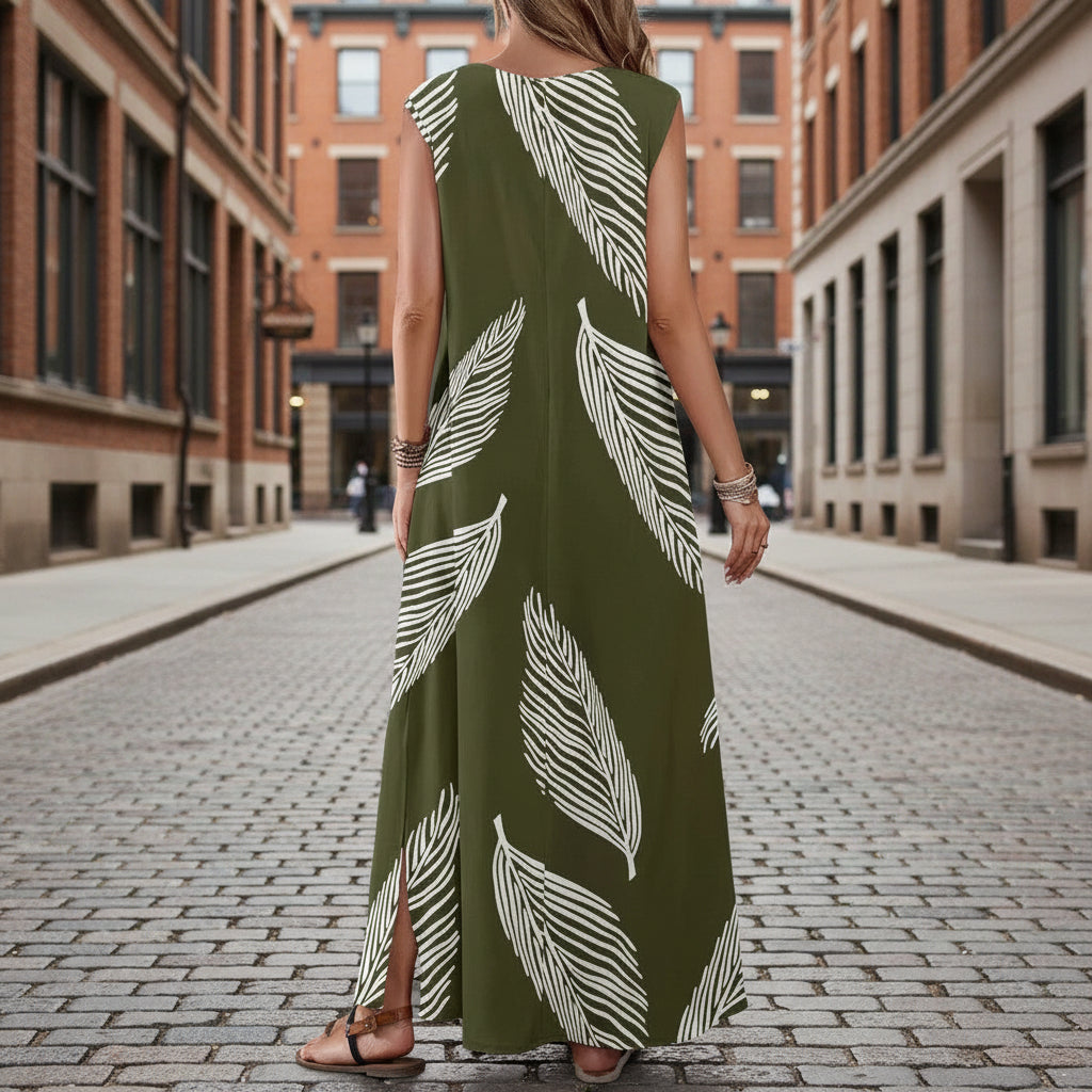 Printed V-Neck Sleeveless High-Waist Maxi Dress | 3 Colors