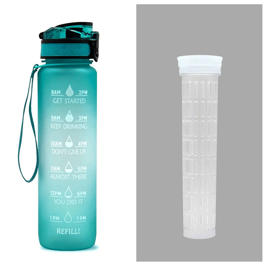 Botella de agua Tritan de 1L con marcador de tiempo, tapa rebotante, botella motivacional, taza a prueba de fugas para ciclismo, botellas para deportes y fitness.