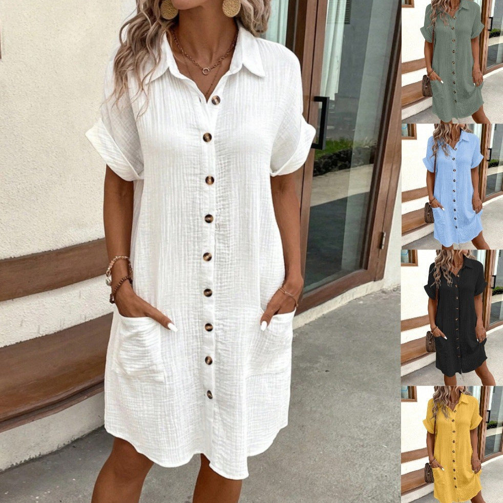 Women's Shirt Dress – V-Neck Button-Front A-Line Dress