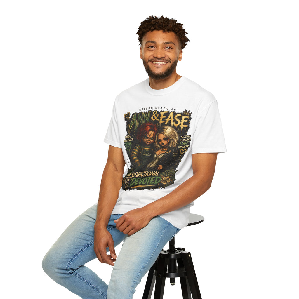 T-Shirt — "Ann & Ease: Dysfunctional But Devoted" Horror Couple Graphic Tee