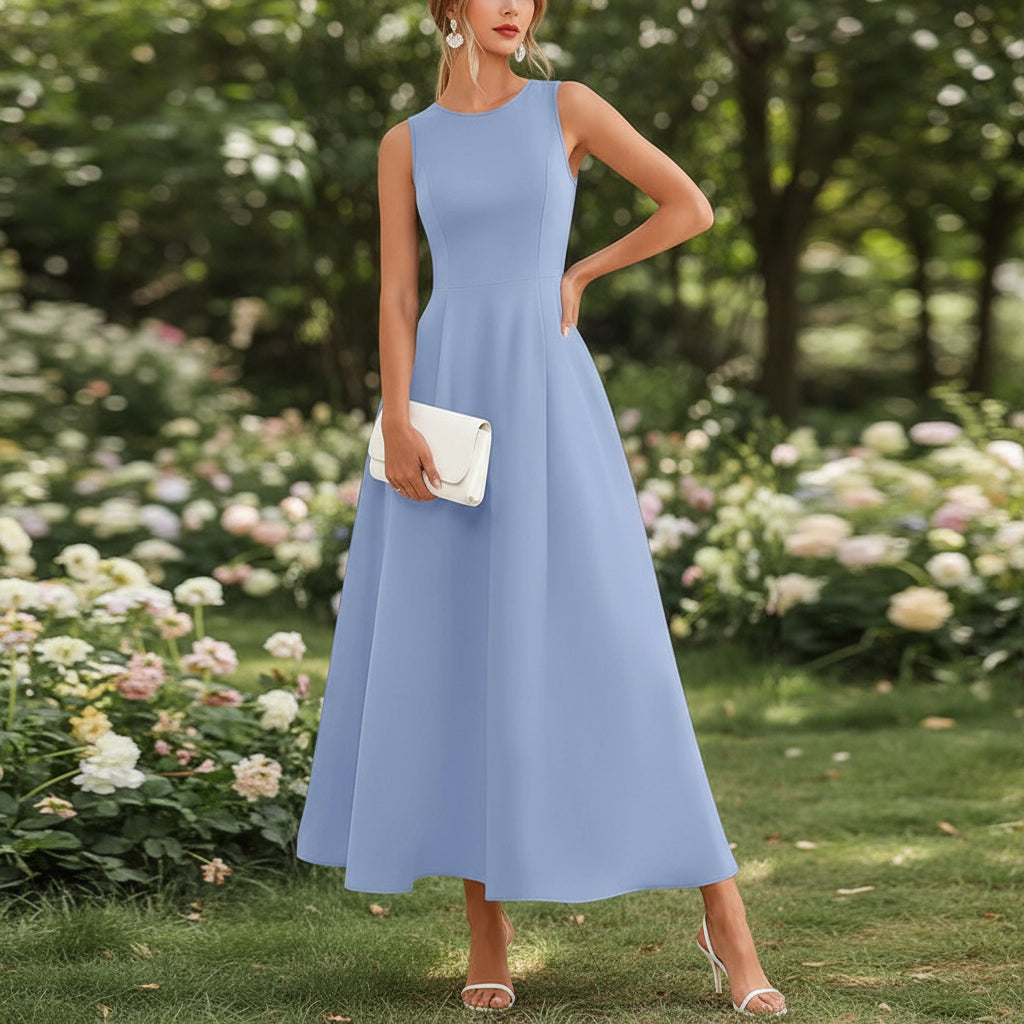 Women's Slim-Fit Long Vest Dress – A-Line High-Waist Sleeveless