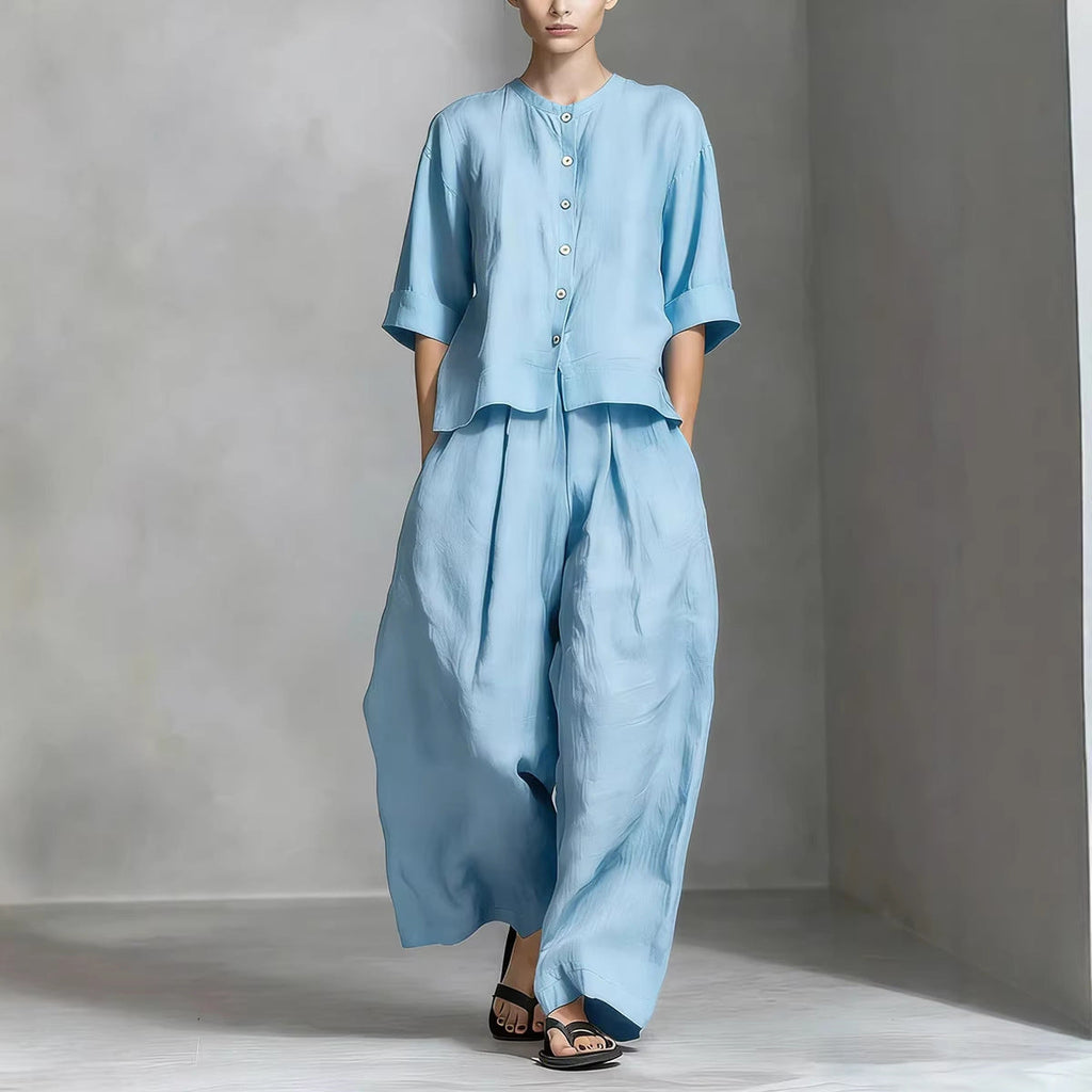 Three-Quarter Sleeve Shirt & Loose Trousers Two-Piece Set