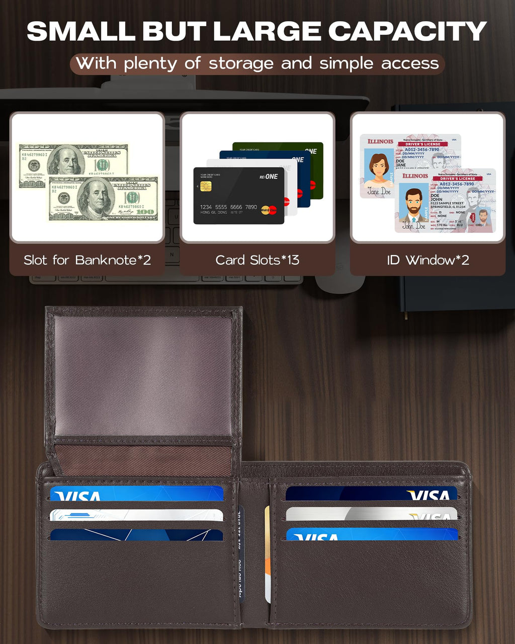 GNDR Wallet For Men Bifold Black RFID Blocking Slim Faux Leather Wallets Card Holder Front Pocket Minimalist Men Accessories With Gift Box