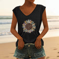 Women's V-Neck Printed Short Sleeve Loose Top – 14 Colors S–4XL