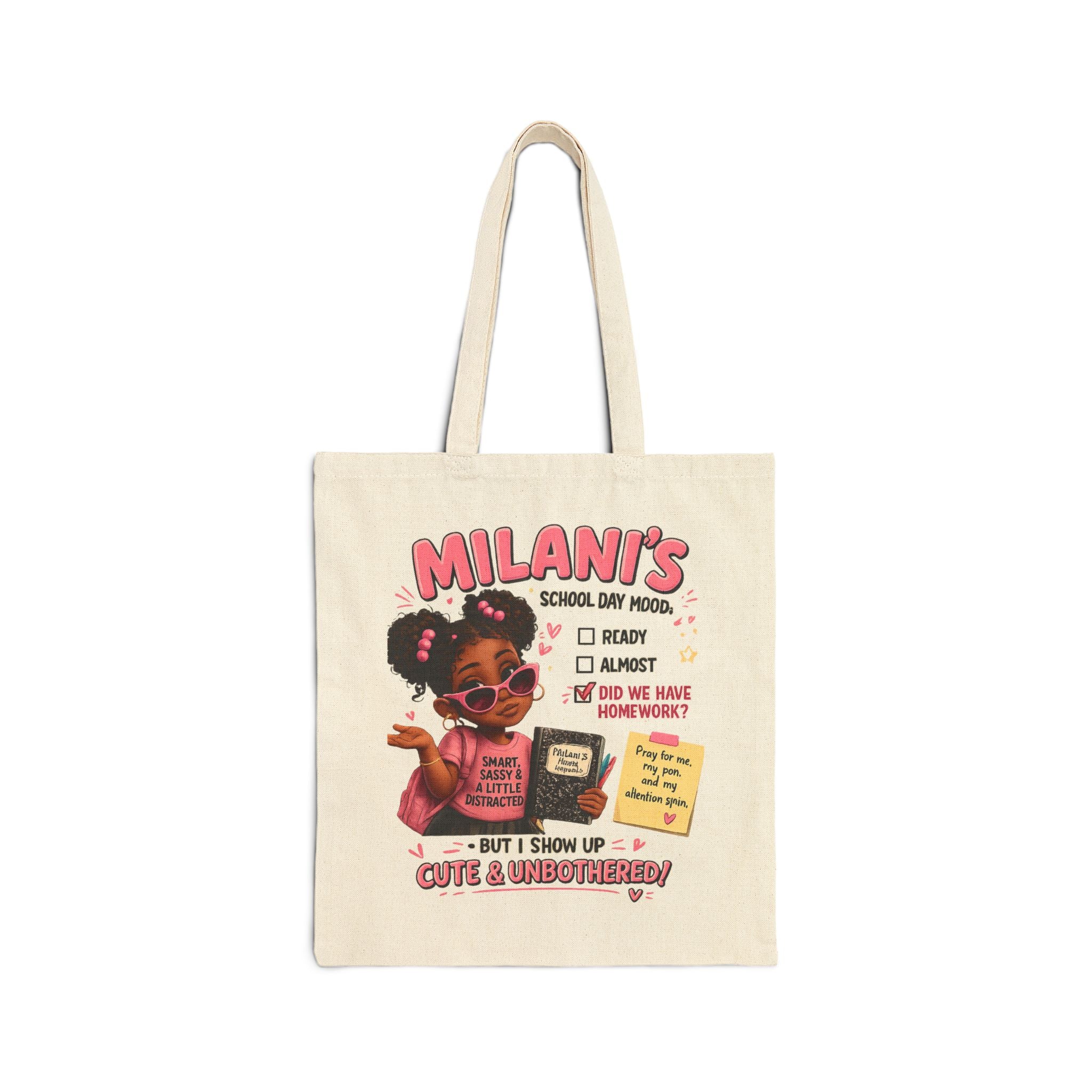 Personalized Kids Tote Bag — "Milani's School Days" Cute Back-to-School Canvas Tote