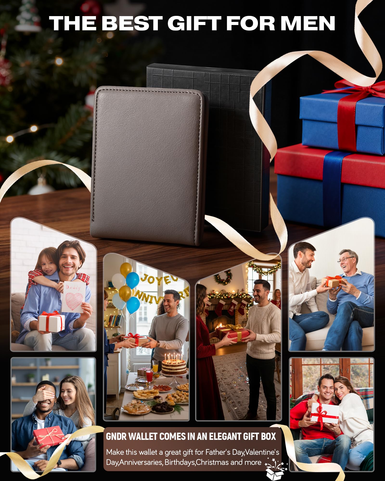 GNDR Wallet For Men Bifold Black RFID Blocking Slim Faux Leather Wallets Card Holder Front Pocket Minimalist Men Accessories With Gift Box