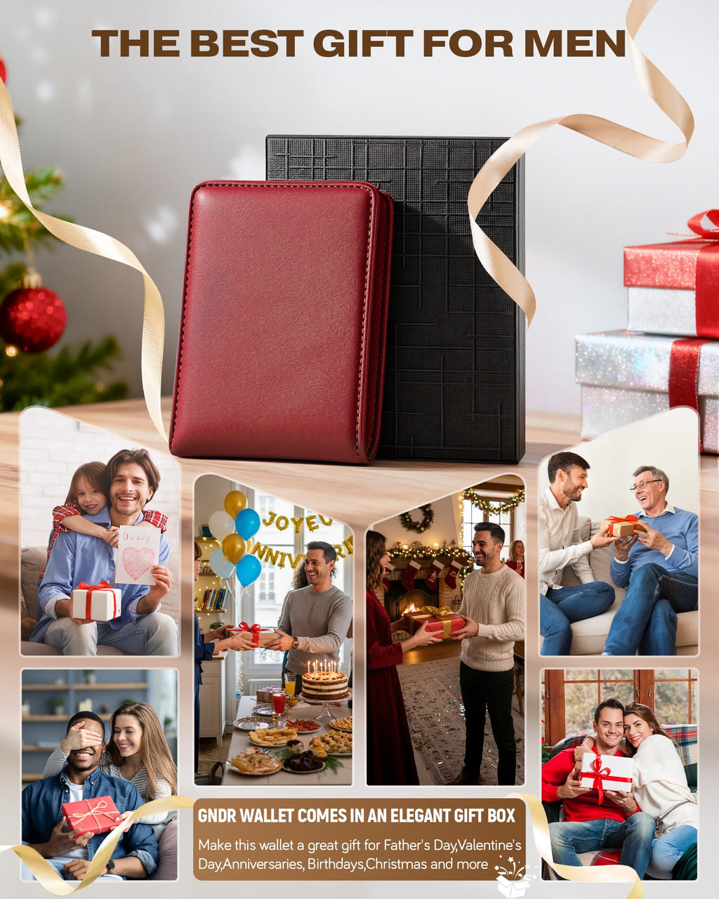 GNDR Wallet For Men Bifold Black RFID Blocking Slim Faux Leather Wallets Card Holder Front Pocket Minimalist Men Accessories With Gift Box