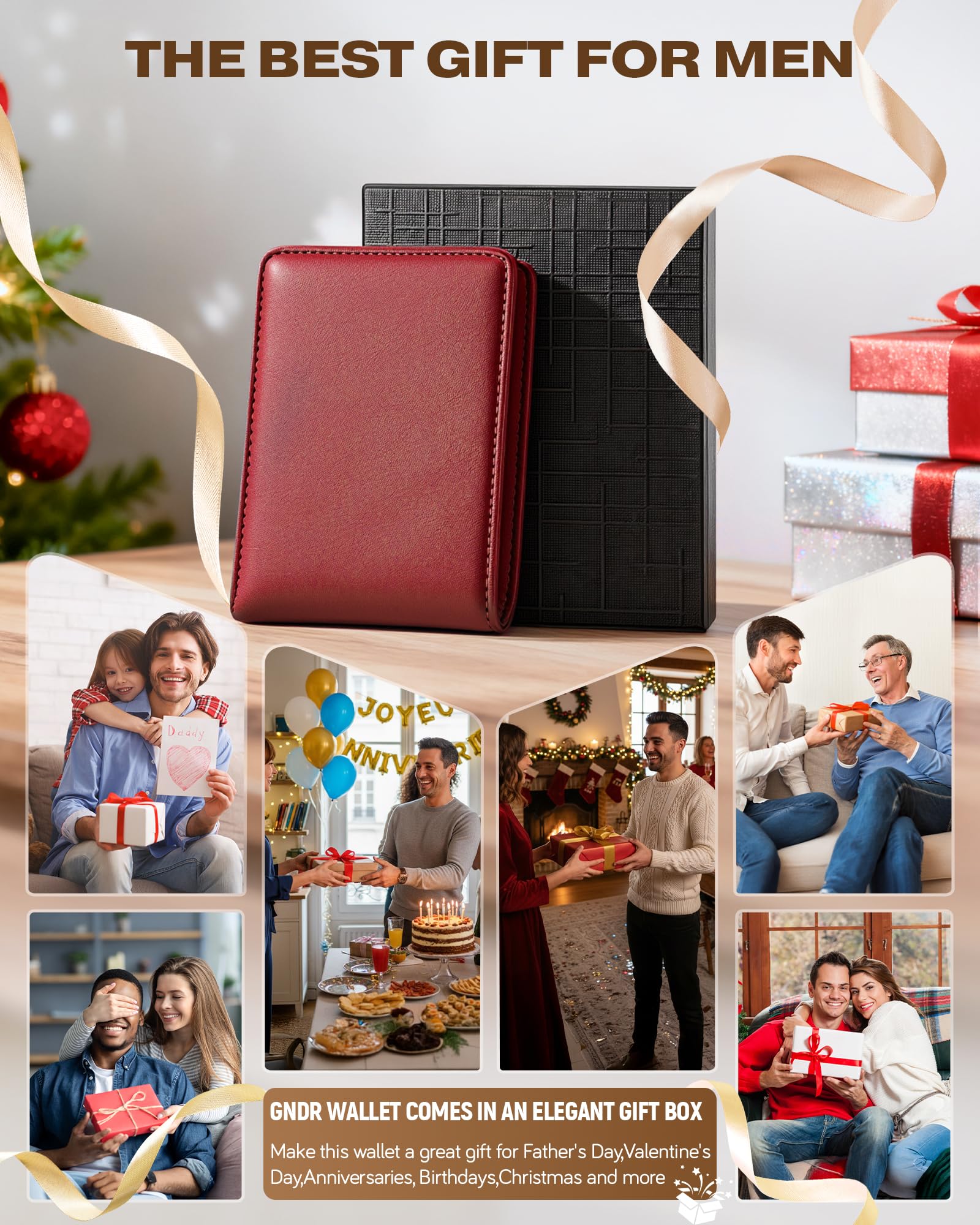GNDR Wallet For Men Bifold Black RFID Blocking Slim Faux Leather Wallets Card Holder Front Pocket Minimalist Men Accessories With Gift Box