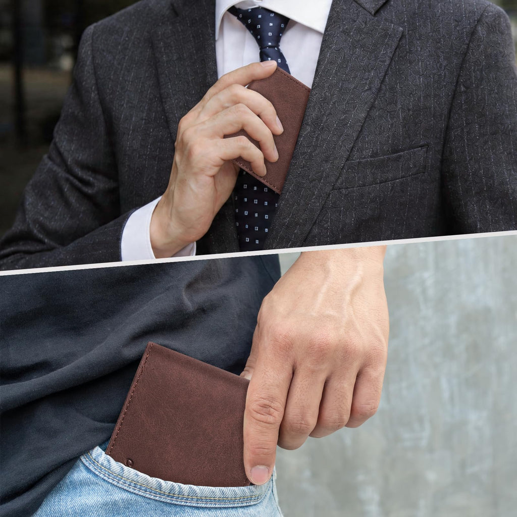 Chelmon Slim Wallet for Men ID Window with RFID Blocking Front Pocket Minimalist Bifold Bussiness Card Holder Gift for Men