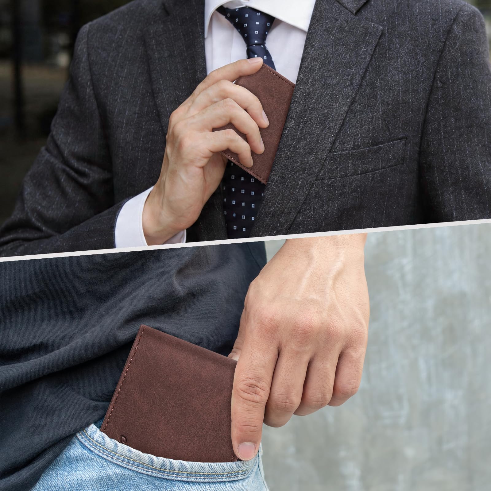 Chelmon Slim Wallet for Men ID Window with RFID Blocking Front Pocket Minimalist Bifold Bussiness Card Holder Gift for Men