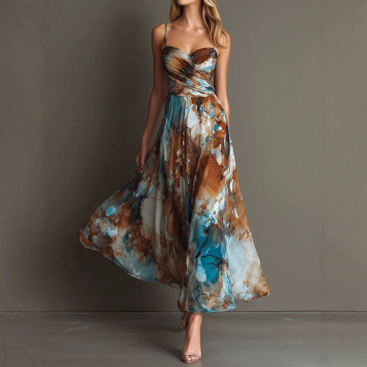 Floral Print Strap High Waist Flowy Maxi Dress – Sleeveless Beach Long Dress