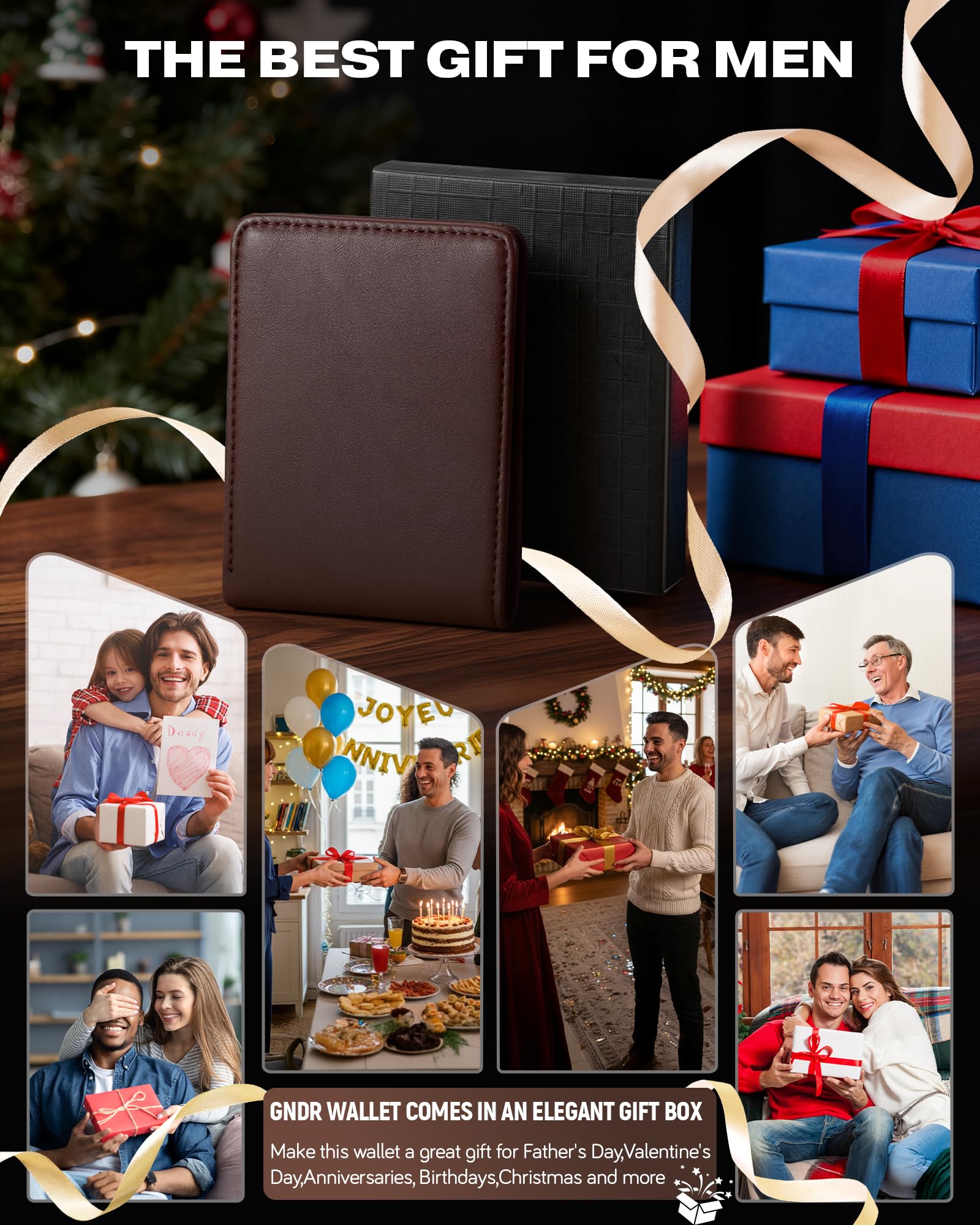 GNDR Wallet For Men Bifold Black RFID Blocking Slim Faux Leather Wallets Card Holder Front Pocket Minimalist Men Accessories With Gift Box