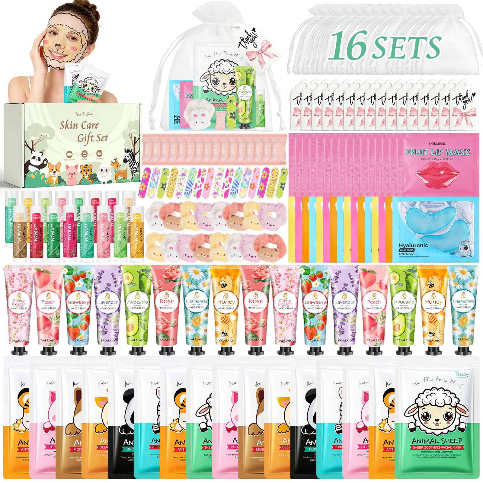 60PCS Bulk Gifts for Women, Spa Party Supplies with Face Masks Skincare, Under Eye Patches, Hand Cream, Lip Balm, Lip Mask, Nail Files, Spa Party Favors for Bridal Wedding Birthday Sleepover Party