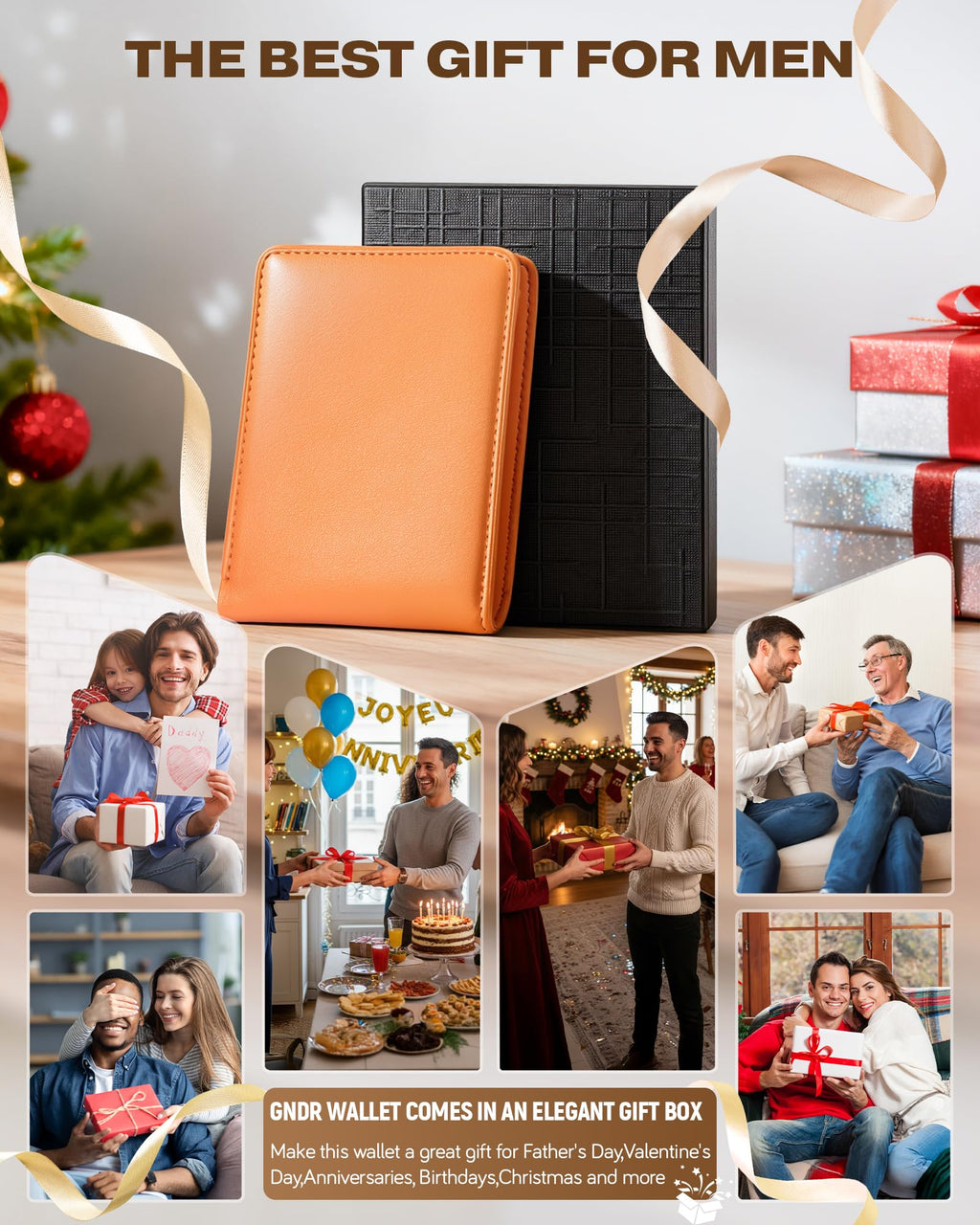 GNDR Wallet For Men Bifold Black RFID Blocking Slim Faux Leather Wallets Card Holder Front Pocket Minimalist Men Accessories With Gift Box