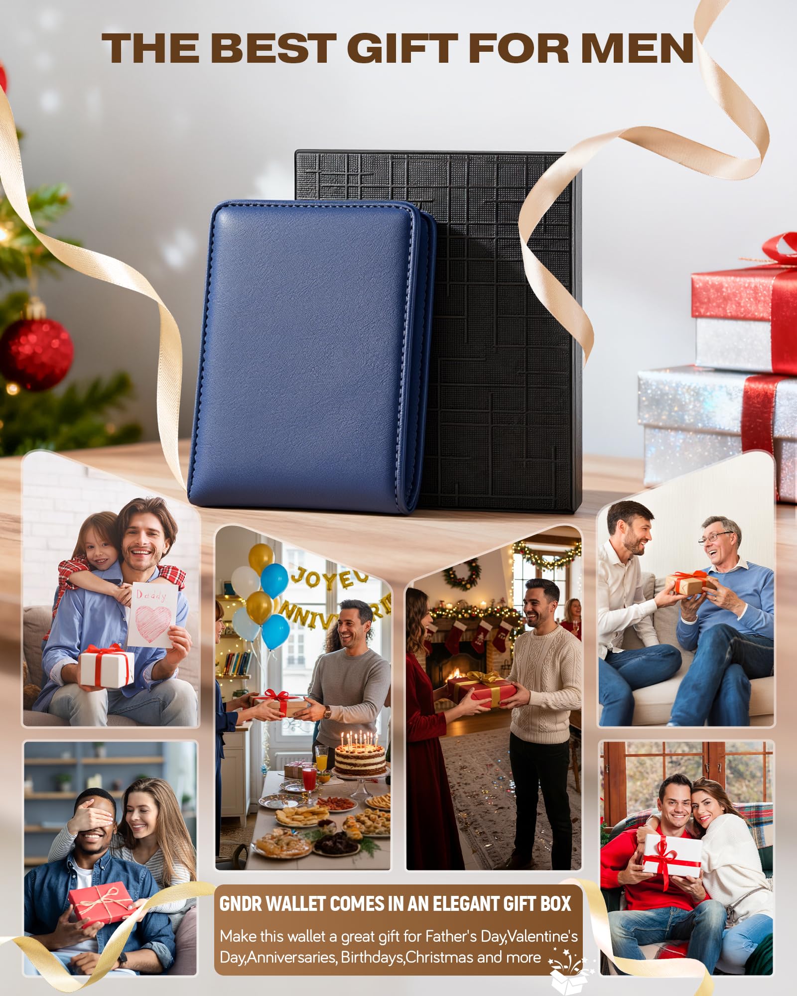 GNDR Wallet For Men Bifold Black RFID Blocking Slim Faux Leather Wallets Card Holder Front Pocket Minimalist Men Accessories With Gift Box