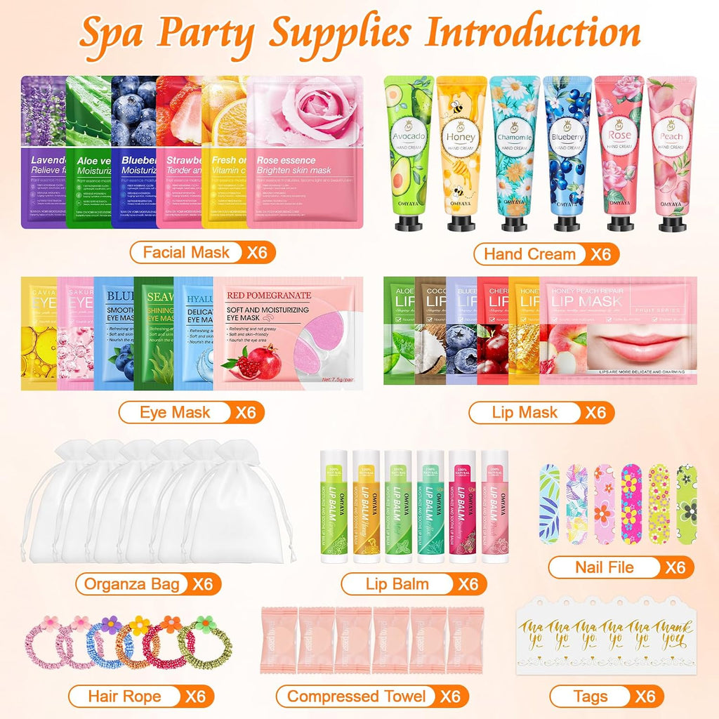 60PCS Bulk Gifts for Women, Spa Party Supplies with Face Masks Skincare, Under Eye Patches, Hand Cream, Lip Balm, Lip Mask, Nail Files, Spa Party Favors for Bridal Wedding Birthday Sleepover Party