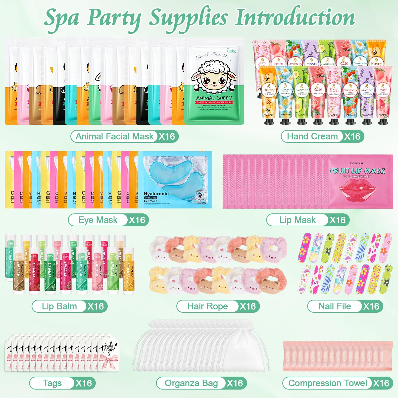 60PCS Bulk Gifts for Women, Spa Party Supplies with Face Masks Skincare, Under Eye Patches, Hand Cream, Lip Balm, Lip Mask, Nail Files, Spa Party Favors for Bridal Wedding Birthday Sleepover Party