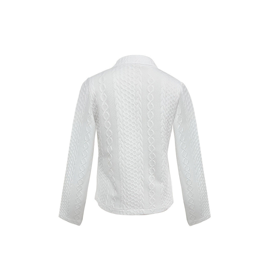 Women’s Textured Stand Collar Jacket – Solid Color