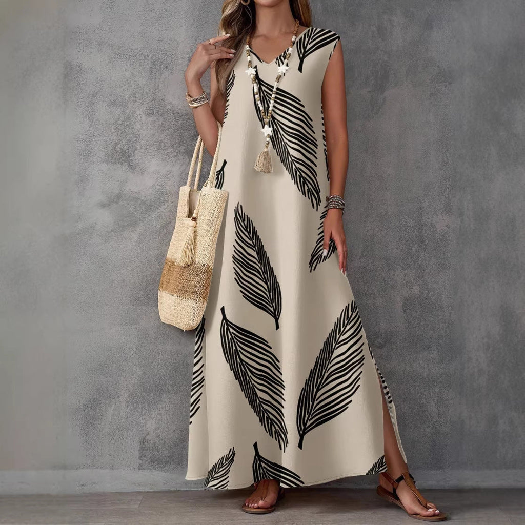 Printed V-Neck Sleeveless High-Waist Maxi Dress | 3 Colors