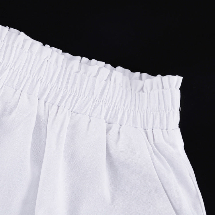 Women's Ruffled Linen-Blend Cropped Blouse & Shorts Set