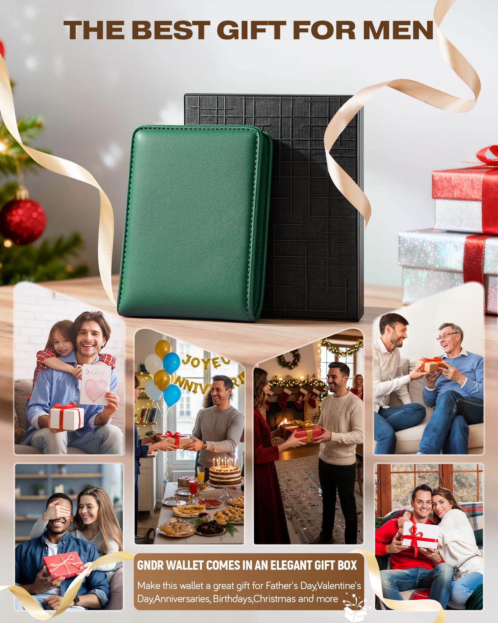 GNDR Wallet For Men Bifold Black RFID Blocking Slim Faux Leather Wallets Card Holder Front Pocket Minimalist Men Accessories With Gift Box