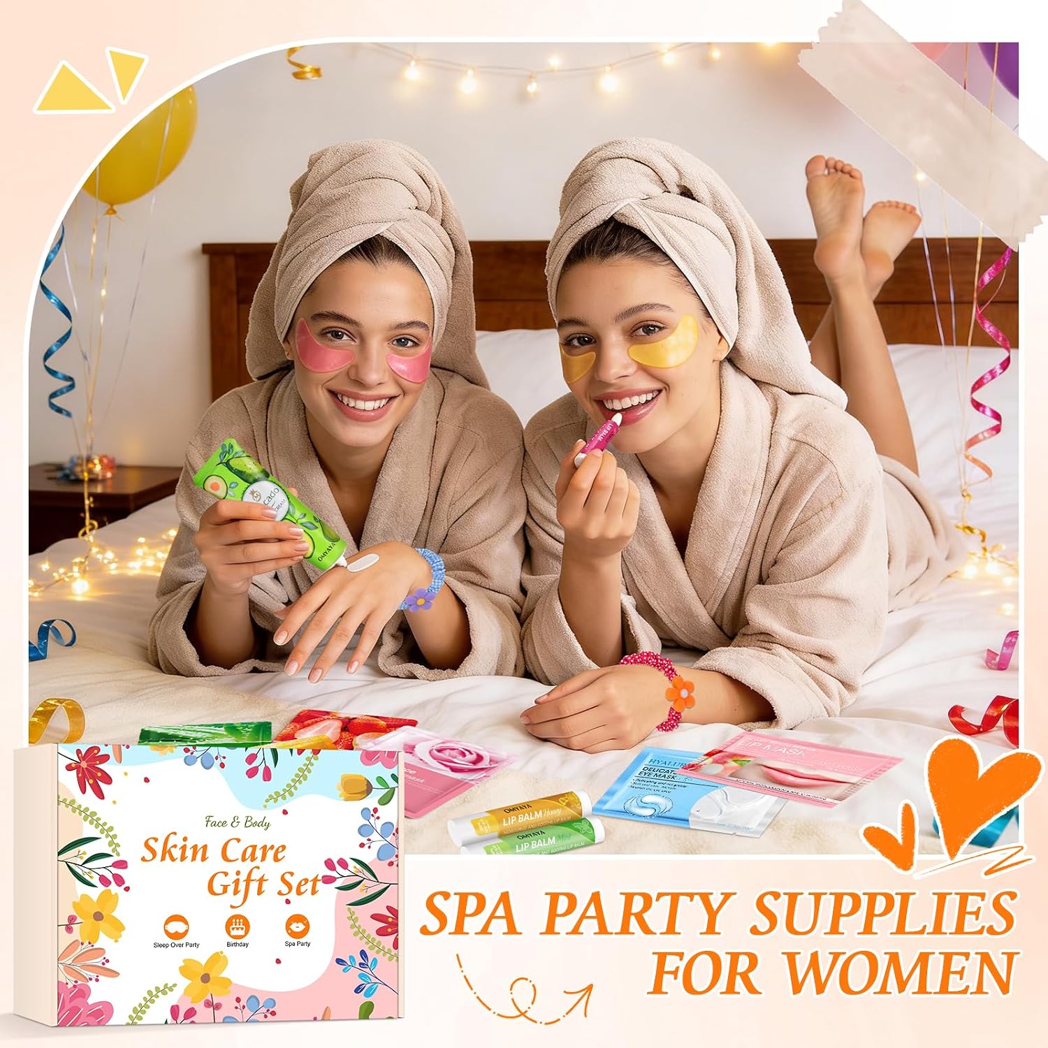 60PCS Bulk Gifts for Women, Spa Party Supplies with Face Masks Skincare, Under Eye Patches, Hand Cream, Lip Balm, Lip Mask, Nail Files, Spa Party Favors for Bridal Wedding Birthday Sleepover Party