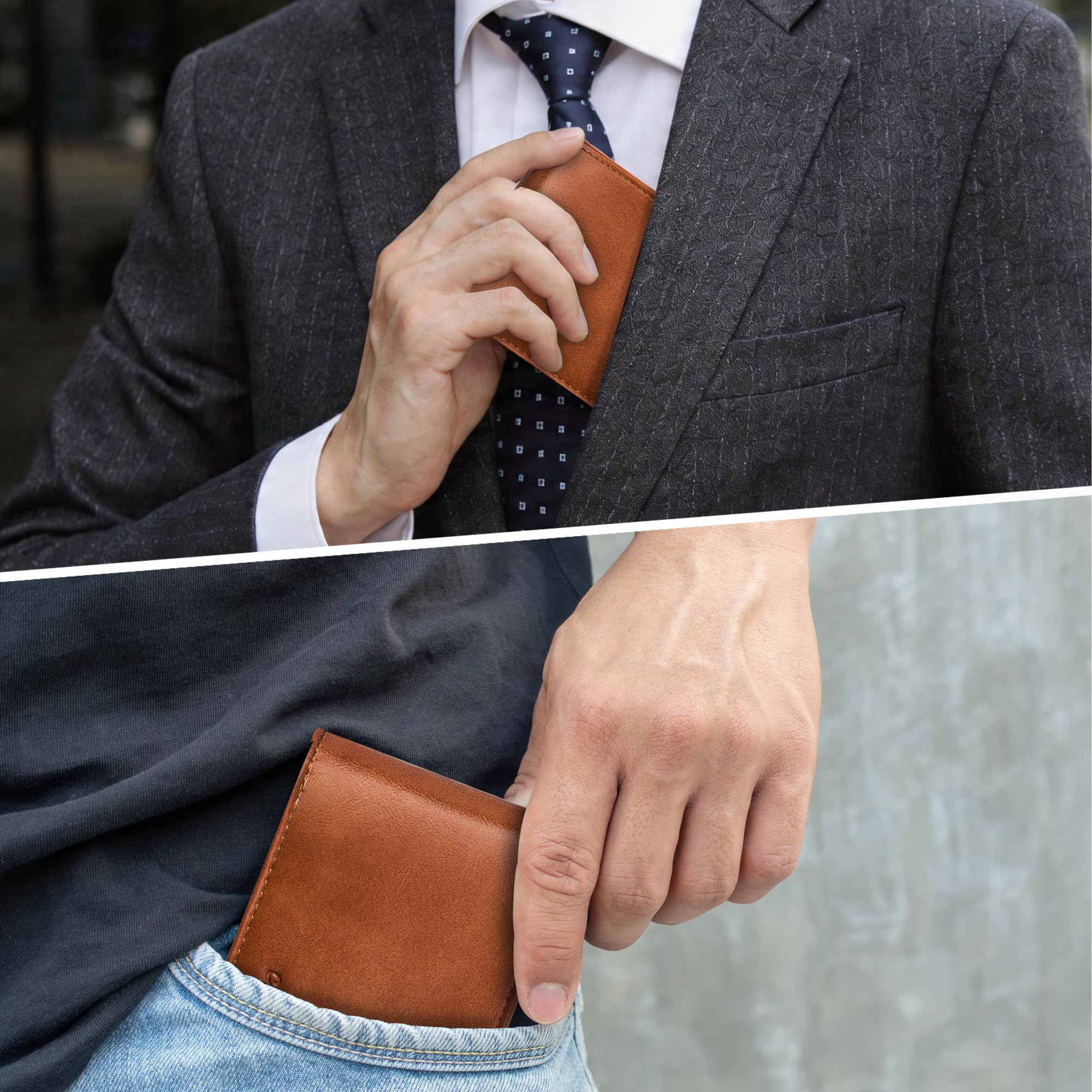 Chelmon Slim Wallet for Men ID Window with RFID Blocking Front Pocket Minimalist Bifold Bussiness Card Holder Gift for Men