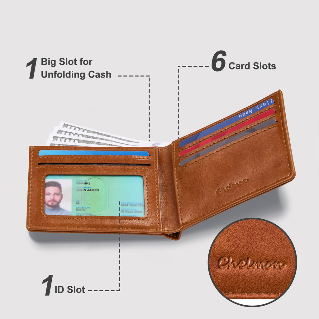Chelmon Slim Wallet for Men ID Window with RFID Blocking Front Pocket Minimalist Bifold Bussiness Card Holder Gift for Men