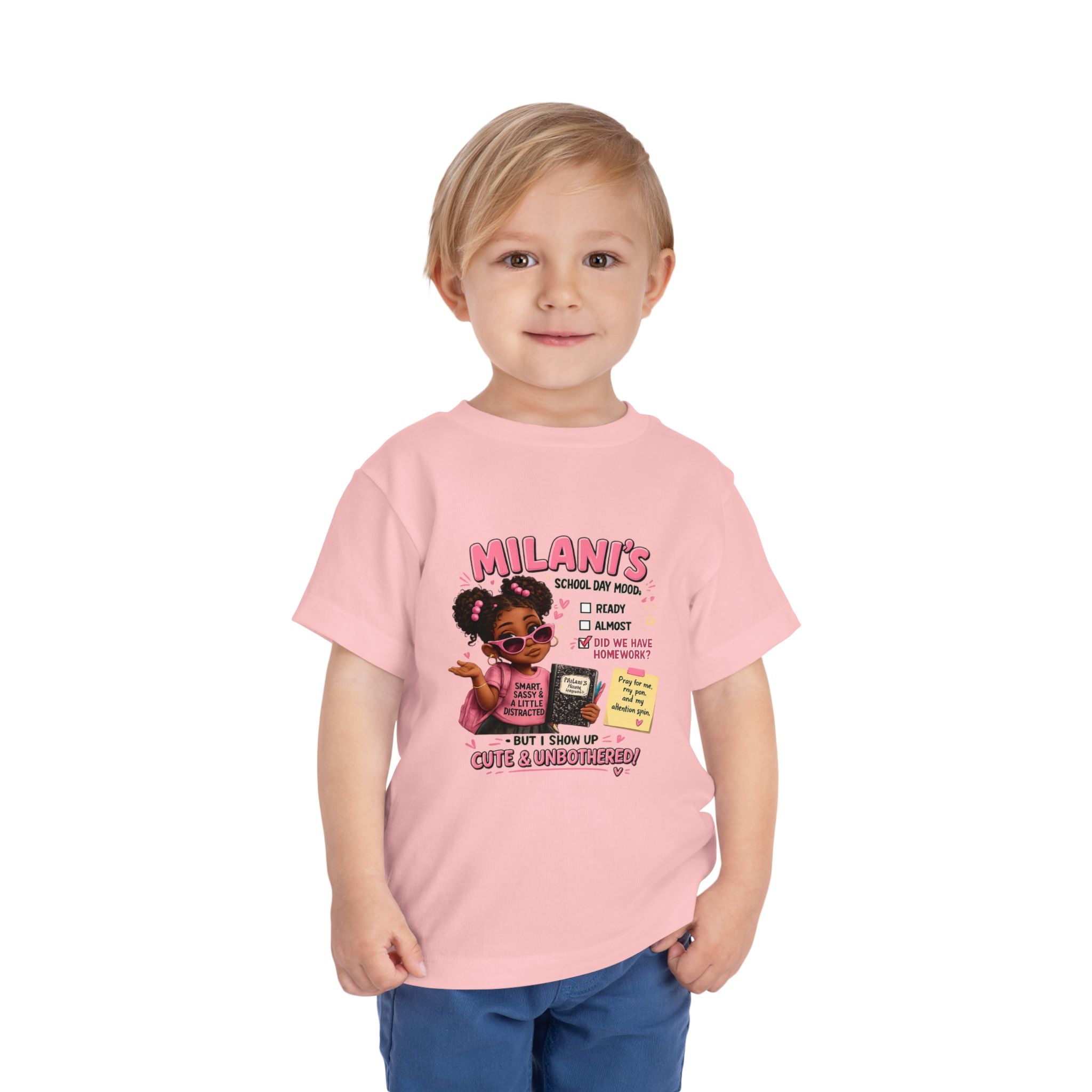 Personalized Toddler Tee — "Milani's School Days" Cute Smart Sassy Graphic Shirt